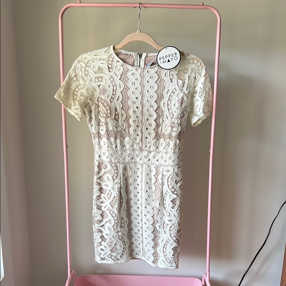 Peppermayo Ivory Lace Mini Dress